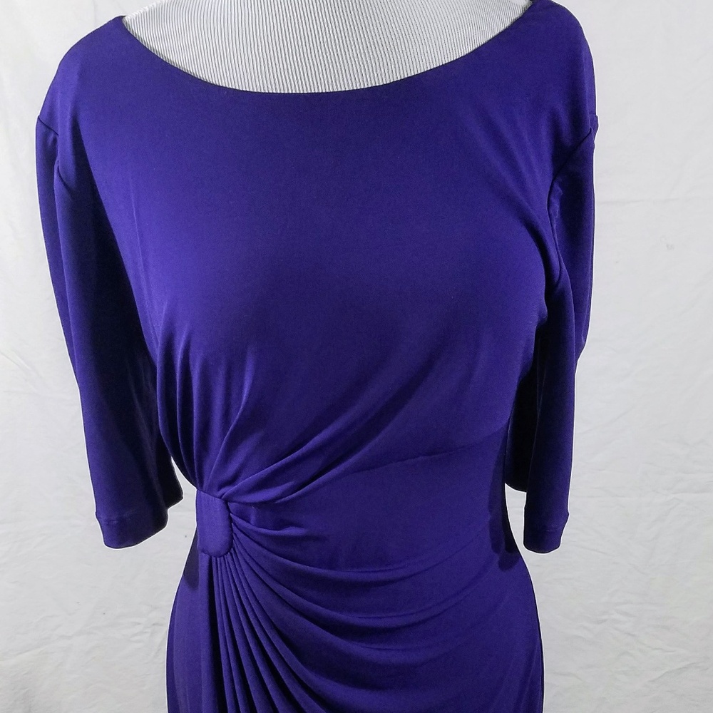 Connected Apparel Purple Side Gathered Dress, Sz10
